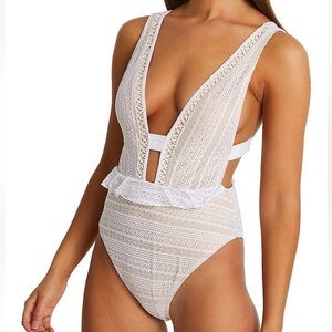 River Island Resort Peplum Lace One-Piece Swimsuit